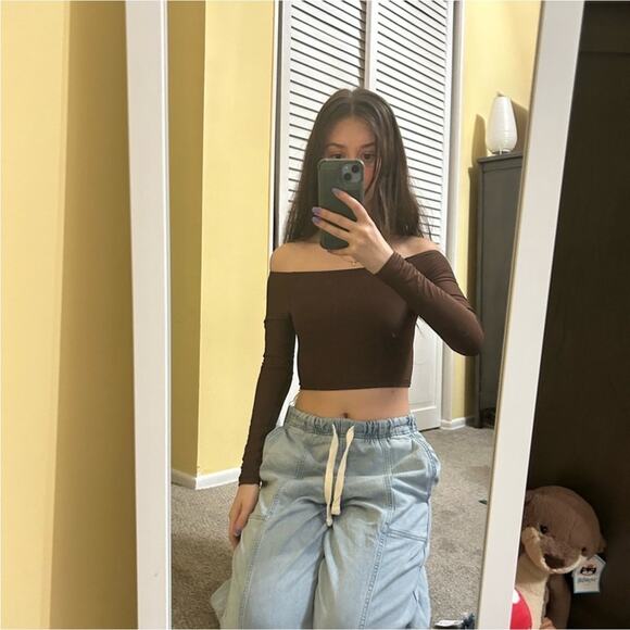 Smoothez by Aerie Off the Shoulder Top XS Brown - Picture 1 of 7